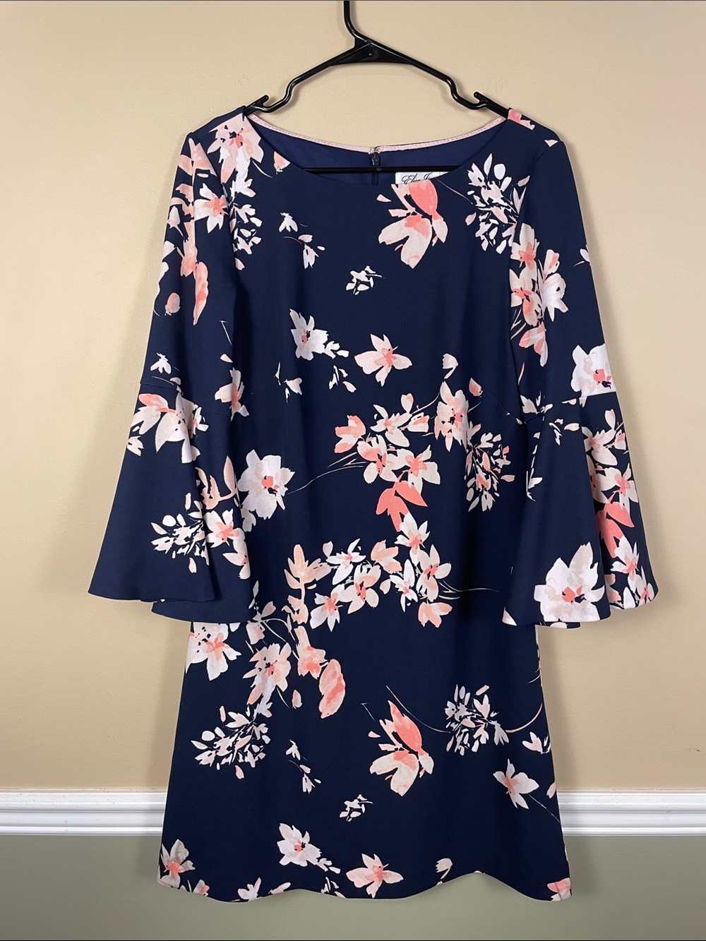 Eliza J Women’s Boho Floral Print Navy Blue Bell Sleeve Shift Dress